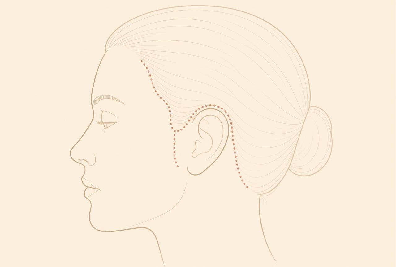 Emplacement des cicatrices après un lifting cervico-facial